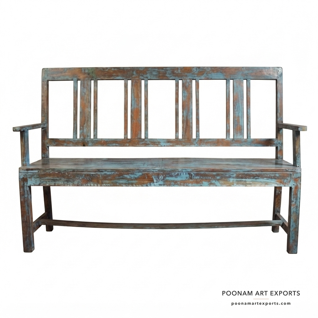Antique Blue Vintage Bench