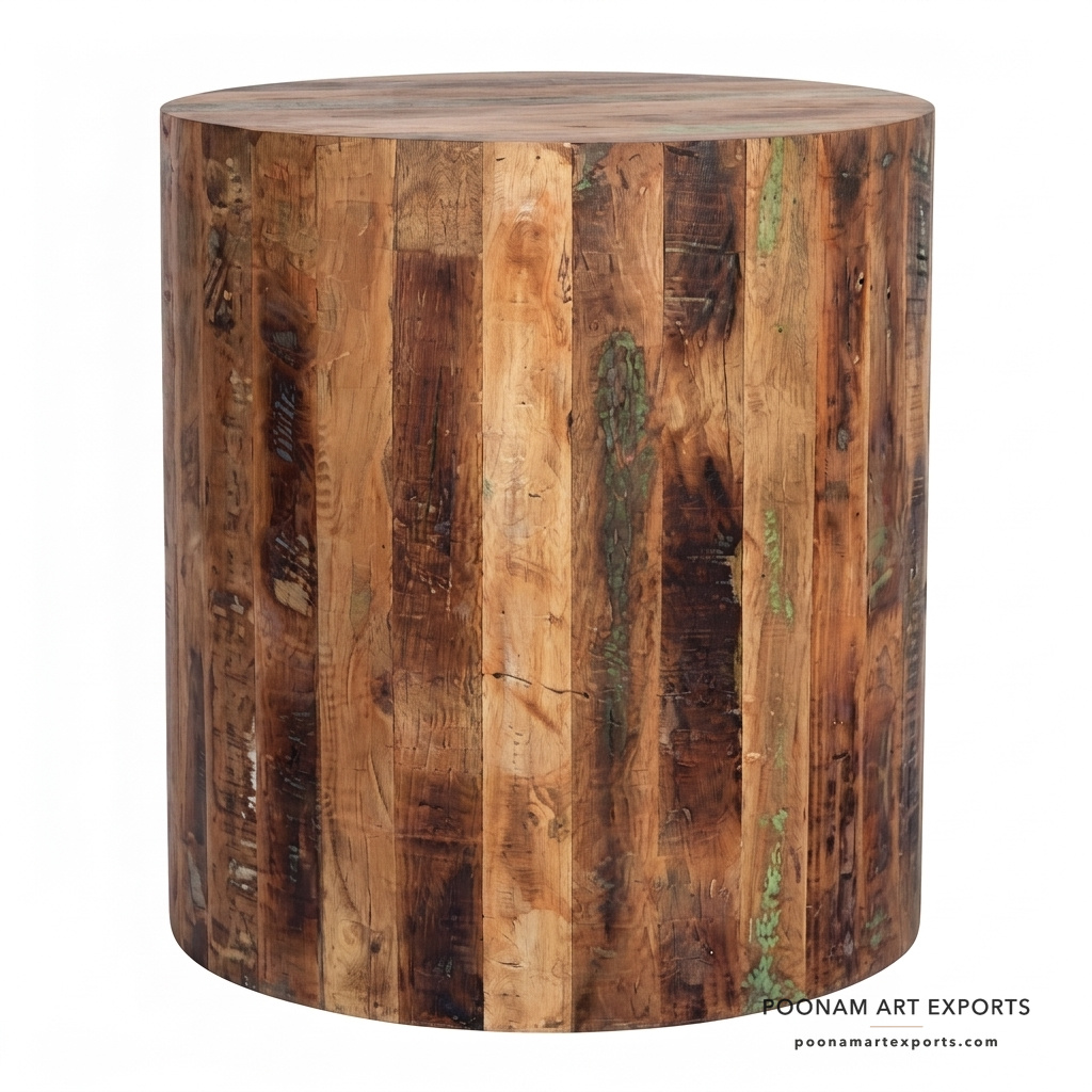 Round Stool in Reclaimed Wood