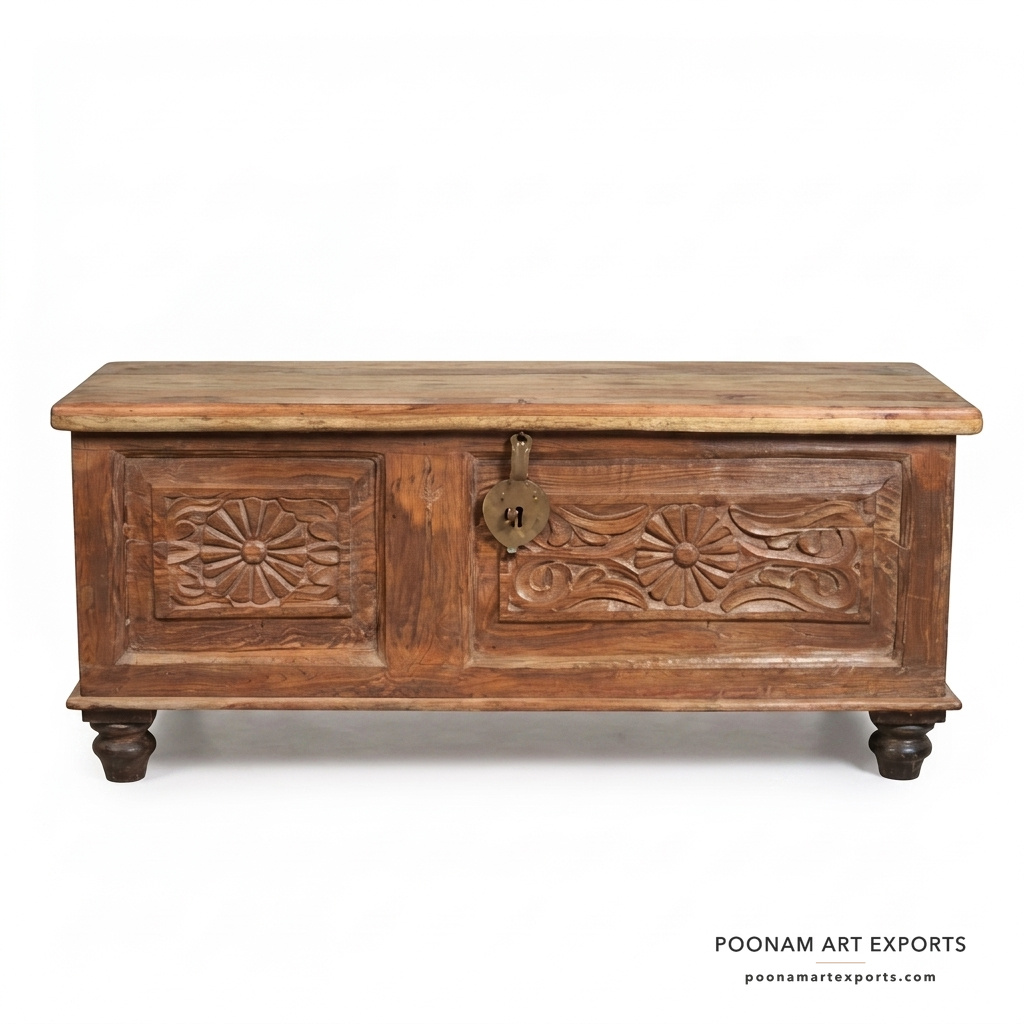 Vintage Handcarved Storage Trunk