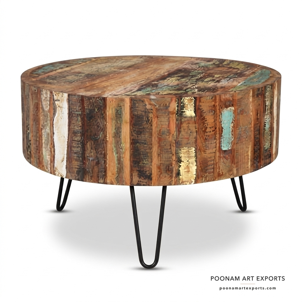 Reclaimed Round Table Iron Base Center Furniture Design